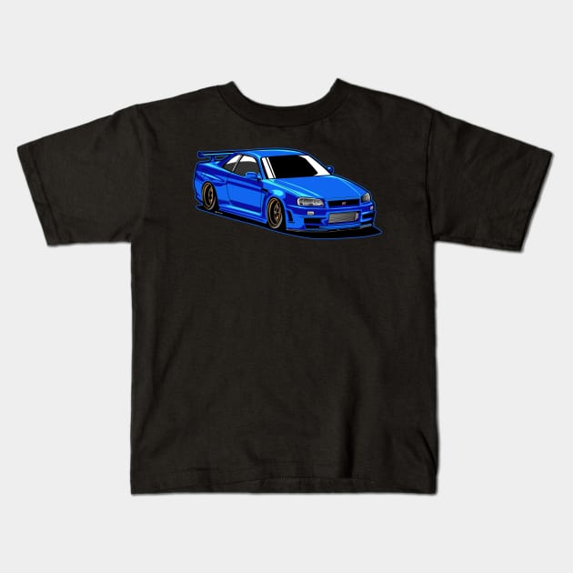 NISSAN skyline r34 gtr godzilla jdm japan paul walker fast and furious Kids T-Shirt by ASAKDESIGNS